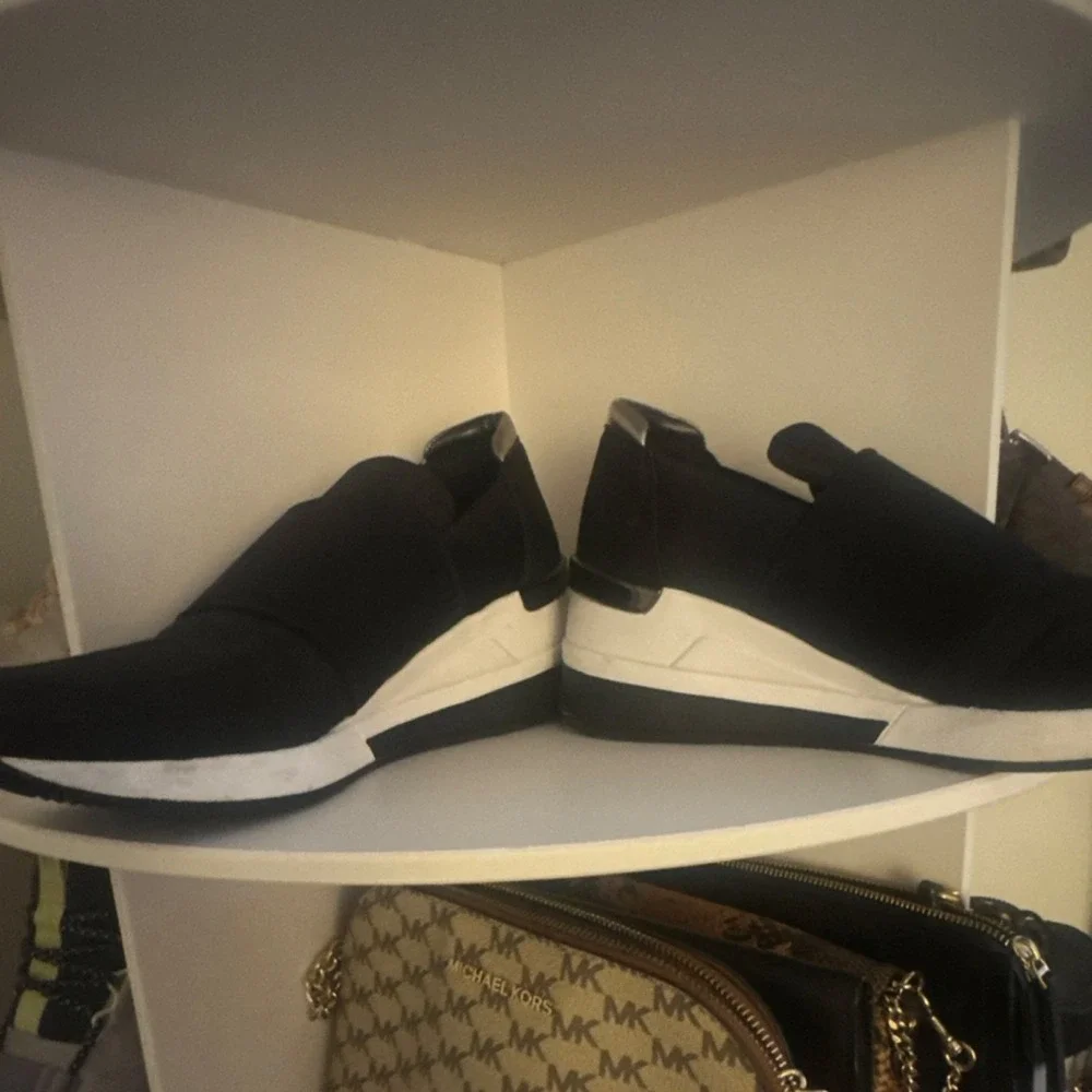 Michael Kors Women's Slip-On Sneakers Black White Logo Accent Designer
